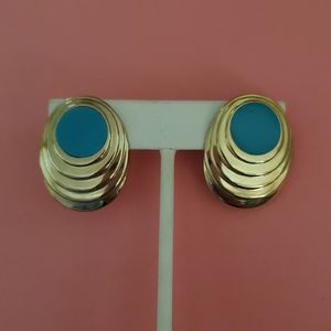 Vintage Gold Aqua Clip On Earrings